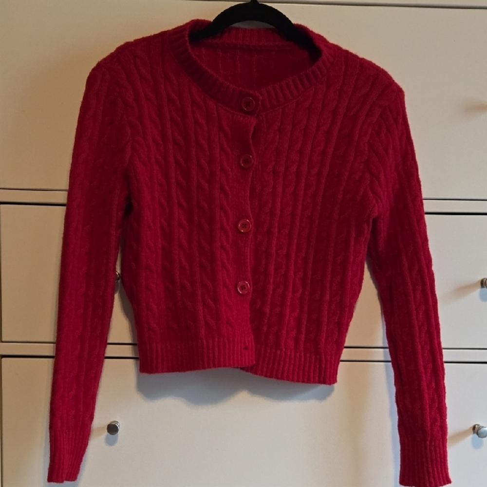Women's Red Cable Knit Sweater